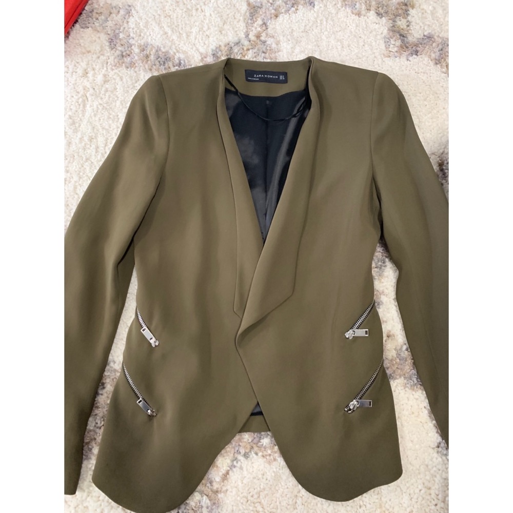 Zara Olive Green Zippered Blazer